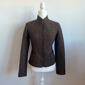 Vintage Nehru Style Brown Tweed Blazer Jacket